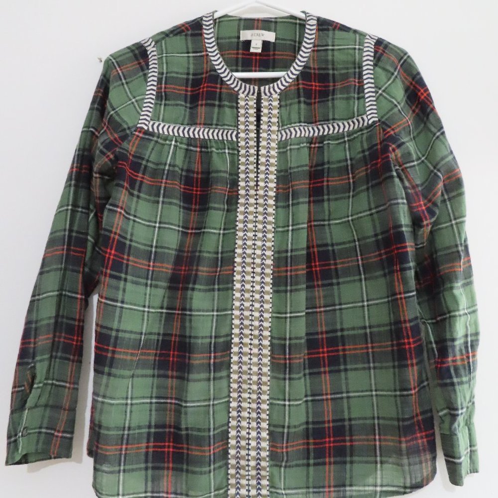 J.Crew Cotton Plaid Tunic Top Size 2